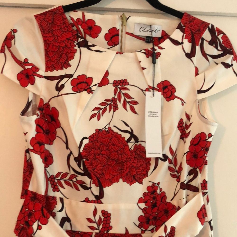 ASOS Closet London Tie Back Short Sleeve Dress In Large Floral Print - Picture 5 of 9